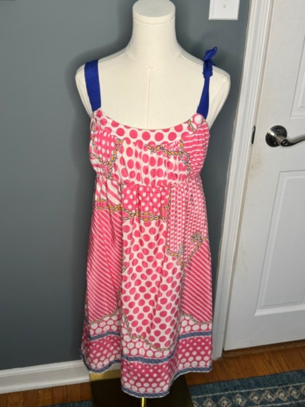 Tibi Pink Polka Dot Chain Print Sundress